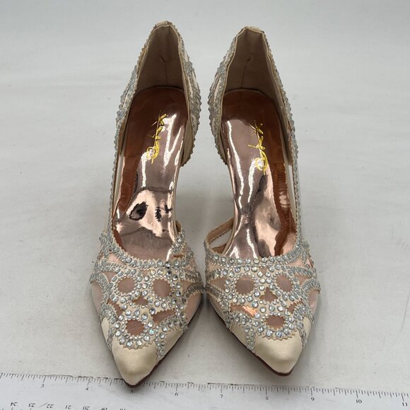 XYD Women Pointy Toe Crystal Studded Bridal Pumps High Heel Slip On D'Orsay Mesh - Picture 2 of 7